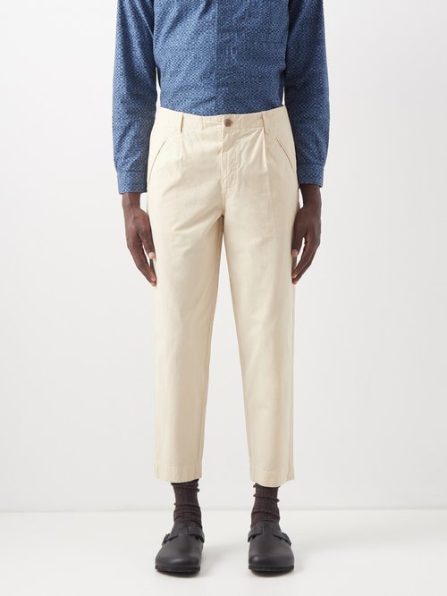 Folk Assembly Cropped Cotton-canvas Trousers In Cream