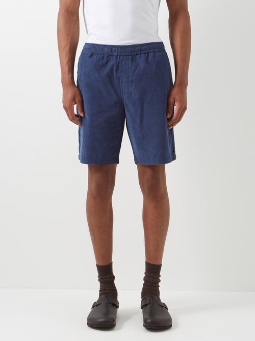 Folk Assembly Checked Cotton-needlecord Shorts In Blue Multi