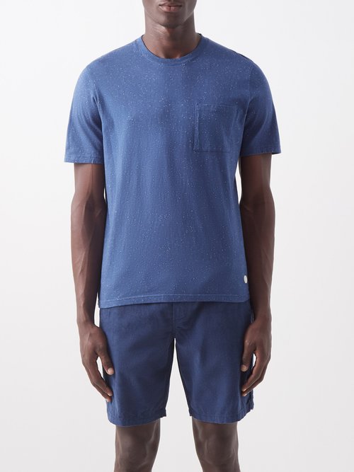 Folk Assembly Patch-pocket Organic Cotton-blend T-shirt In Blue
