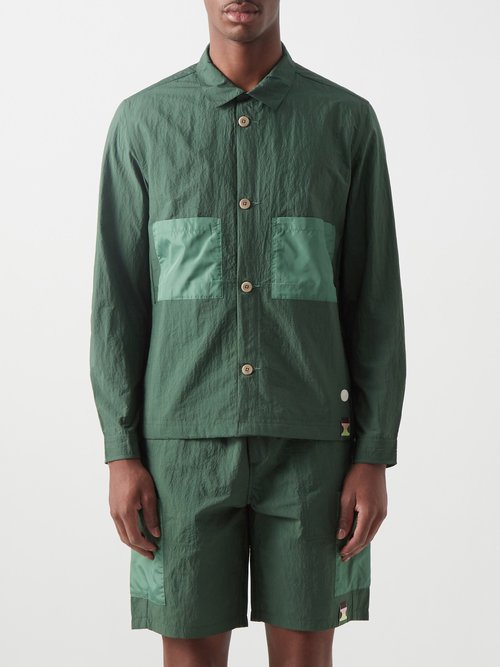 Folk Stack Patch-pocket Ripstop Overshirt In Green