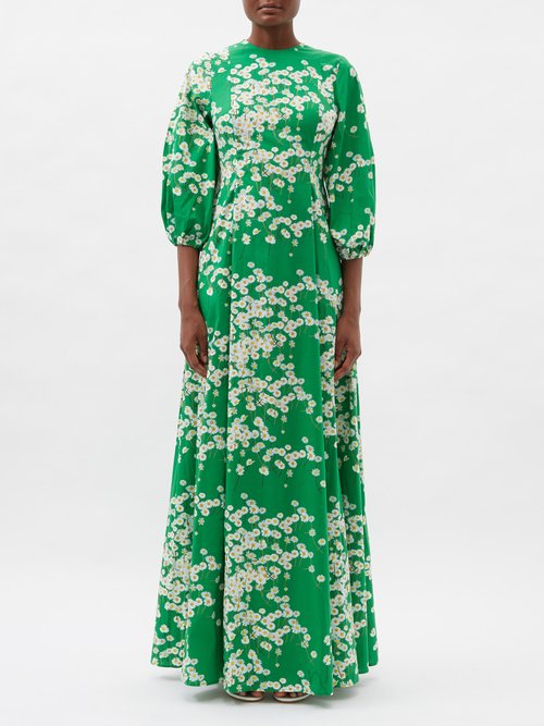 Bernadette - Maddie Floral-print Cotton-blend Maxi Dress - Womens - Green Print