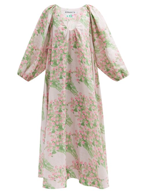 Bernadette - Georgette Floral-print Linen Maxi Dress - Womens - Pink Multi