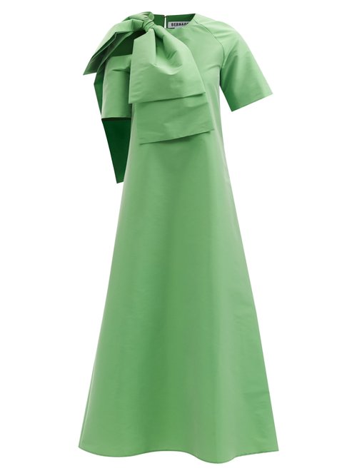 Bernadette - Winona Bow-trimmed Cutout Taffeta A-line Dress Green