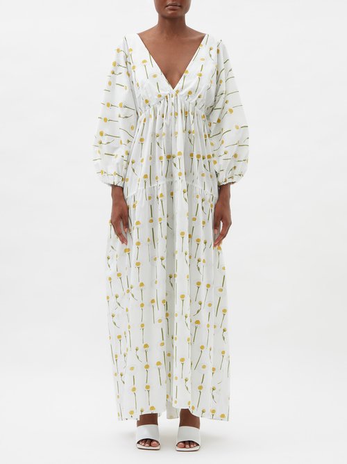 Bernadette - Matthieu Floral-print Cotton-blend Maxi Dress - Womens - White Print