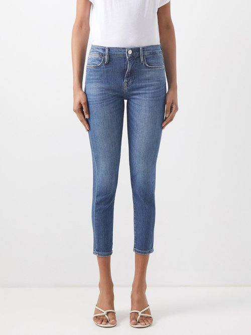 Frame Le High Skinny Cropped Jeans In Mid Denim