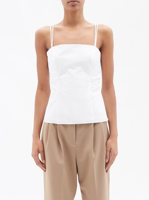 FRAME Ruched Cotton-blend Tank Top