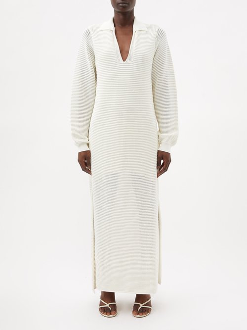 Frame - Side-slit Crochet Maxi Dress Cream