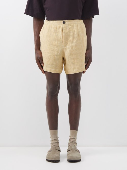 oliver spencer - osbourne striped linen-twill shorts mens yellow