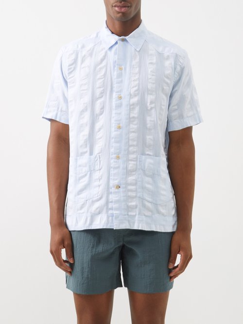 oliver spencer - cuban-collar striped seersucker shirt ens blue