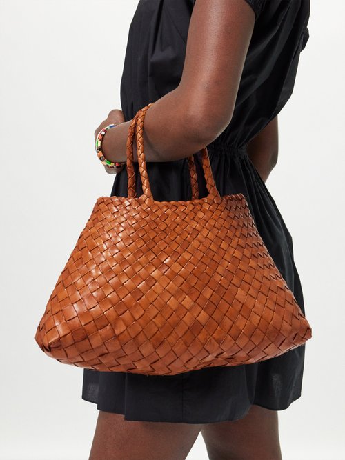 Dragon Diffusion Santa Croce Small Woven-leather Basket Bag In Tan ...