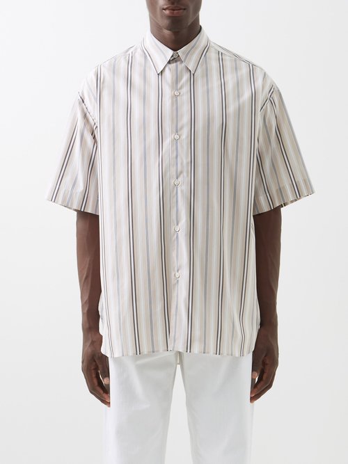 Studio Nicholson Oversized Striped-cotton Short-sleeve Shirt