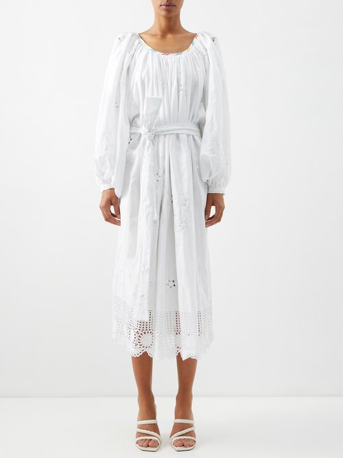 Rianna + Nina - Kendima Broderie-anglaise Cotton Midi Dress - Womens - White