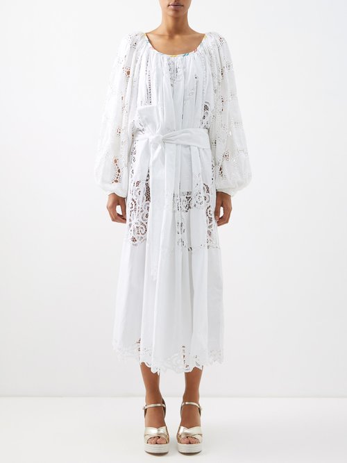 Rianna + Nina - Kendima Vintage Lace And Cotton-lawn Midi Dress - Womens - White