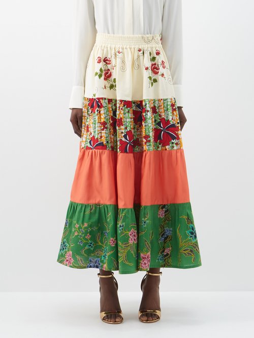 Rianna + Nina - Kendima Volant Patchwork Vintage-cotton Skirt - Womens - Multi