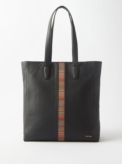Paul Smith Logo-print Stripe Leather Tote Bag In Black