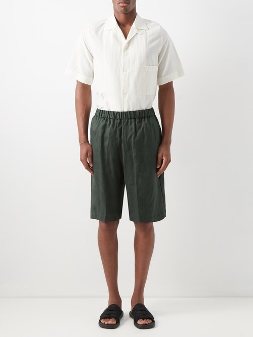 Albus Lumen Elasticated-waist Linen Shorts In Green