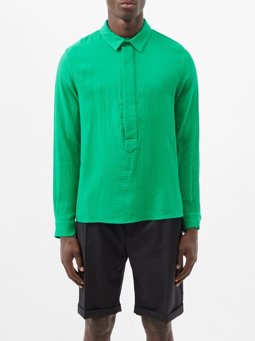 Albus Lumen Fidera Half-button Cotton-muslin Shirt In Green