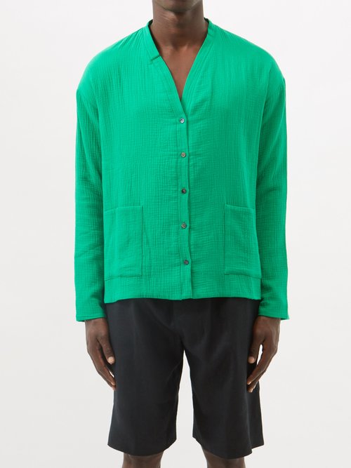 Albus Lumen Verde V-neck Cotton-muslin Cardigan