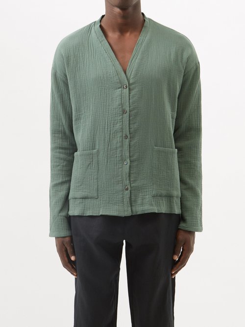 Albus Lumen Verde V-neck Cotton-muslin Cardigan
