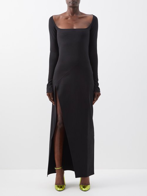 The Attico - Lawrence Side-slit Cotton-blend Jersey Dress Black