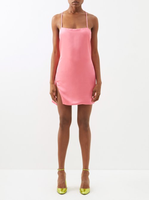 Buy The Attico - Fujiko Crystal-embellished Satin Mini Dress Pink online - shop best The Attico clothing sales