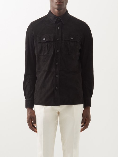 Ralph Lauren Purple Label Otis Suede Shirt Jacket In Black | ModeSens