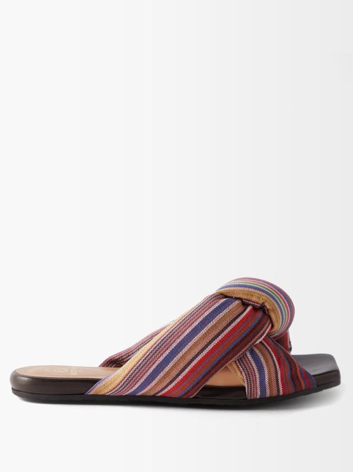 Brother Vellies Togo Striped Knotted Cotton-canvas Slides