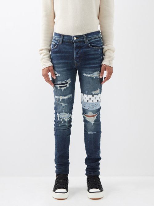 Art Patch Bandana-panel Distressed Skinny Jeans
