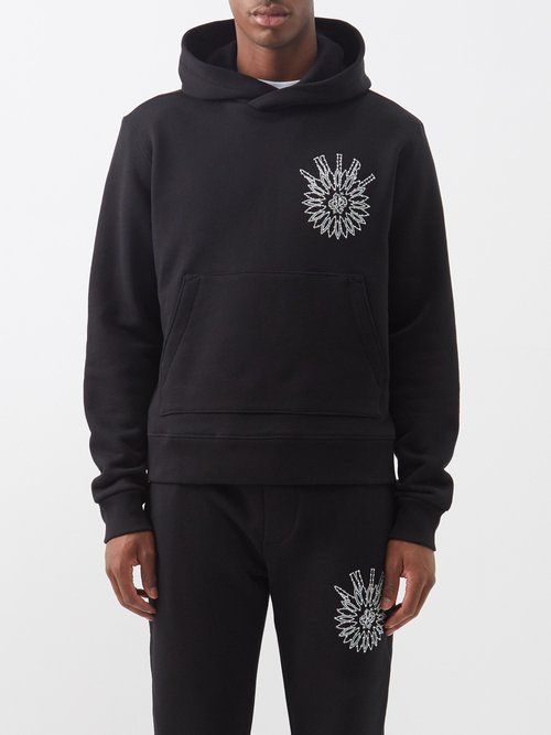 amiri - crystal logo-print cotton-terry hoodie mens black