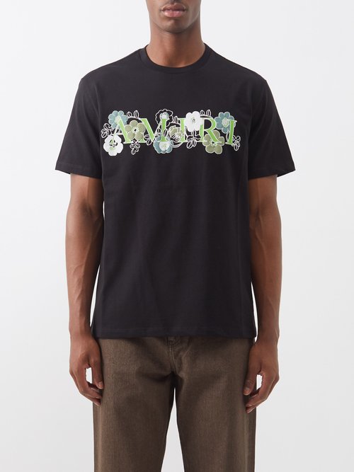 amiri - flower logo-print cotton-jersey t-shirt mens black