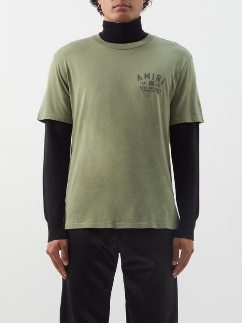 amiri - logo-print cotton-jersey t-shirt mens khaki