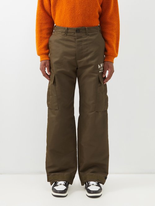 amiri - cargo-pocket satin-nylon parachute trousers mens dark khaki