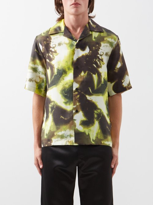 amiri - camouflage-print silk short-sleeved shirt mens black multi