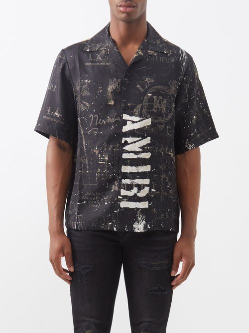 amiri - short-sleeved logo-print twill shirt mens black
