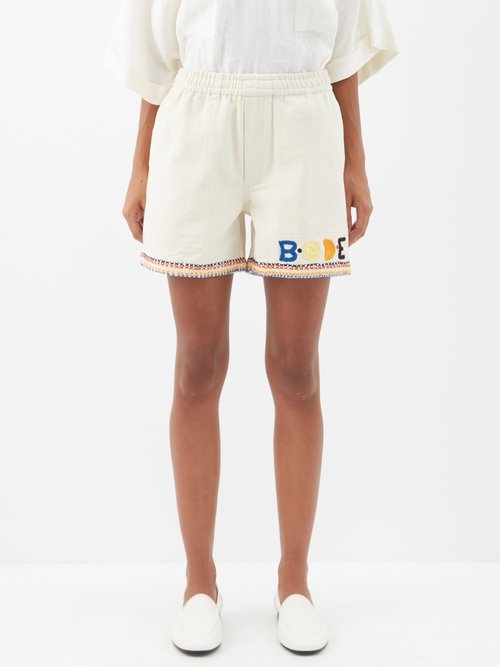 Bode Donkey Party Embroidered Cotton Shorts