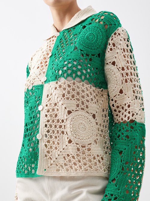 Duotone Crochet Overshirt In Green Multi