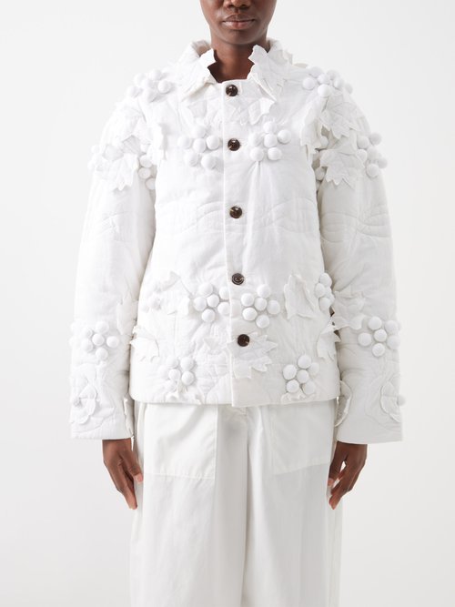 Bode Berry Appliqué Quilted Cotton Jacket In White