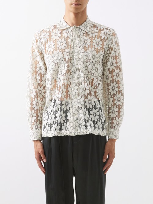 Bode - Daisy-embroidered Cotton-blend Lace Shirt - Mens - White | Matchesfashion (international)
