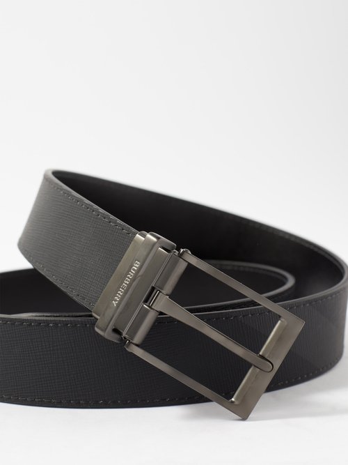 Burberry London-check Faux-leather Belt In Dark Grey | ModeSens