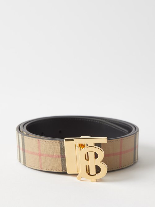 Monogram-buckle Check Leather Belt