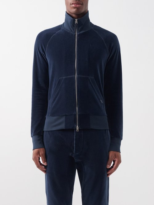 Tom Ford Cotton-blend Velour Track Jacket In Blue | ModeSens