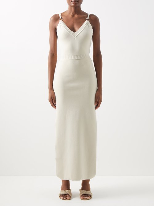 Paco Rabanne - Side-slit Ring-embellished Jersey Dress Light Beige