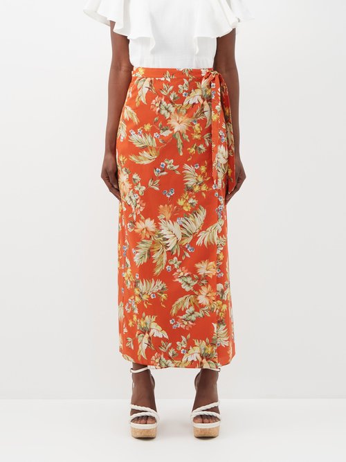 Erdem Vacation Hermia Floral-print Cotton Wrap Skirt
