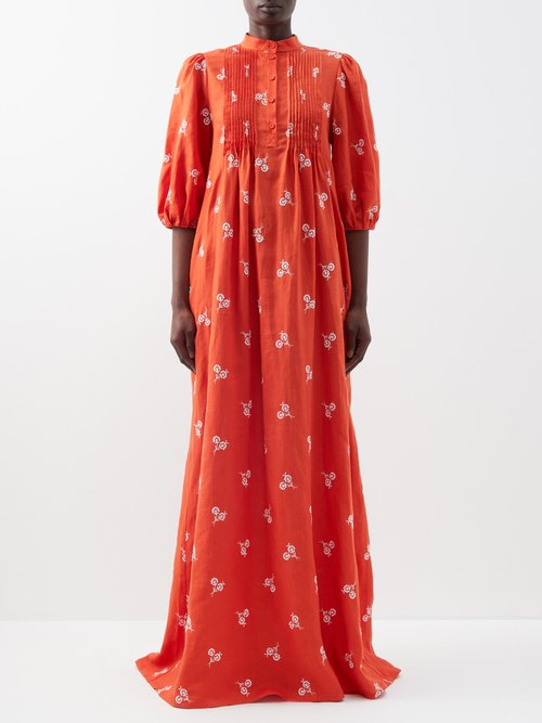Erdem - Vacation Mustique Embroidered Linen Maxi Dress Red