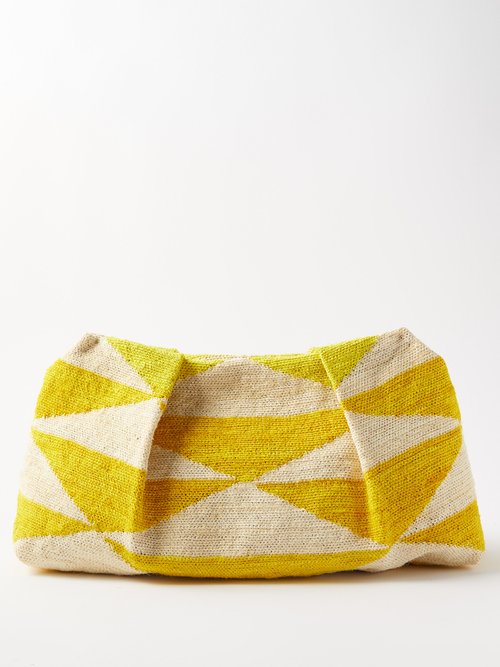 Sensi Studio - Maxi Geometric-weave Sisal Pouch Yellow Multi