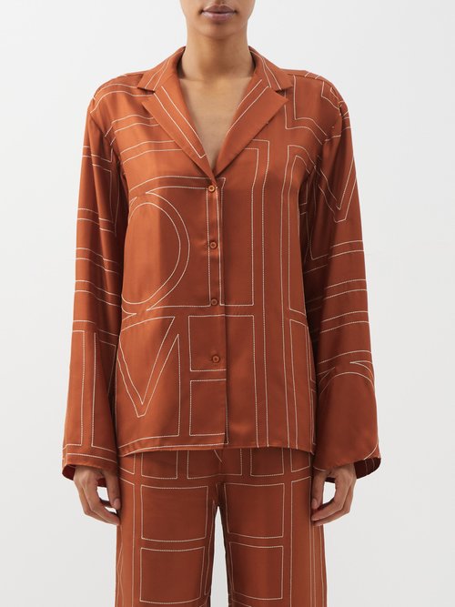 Monogram Silk Twill Shirt in Brown - Toteme