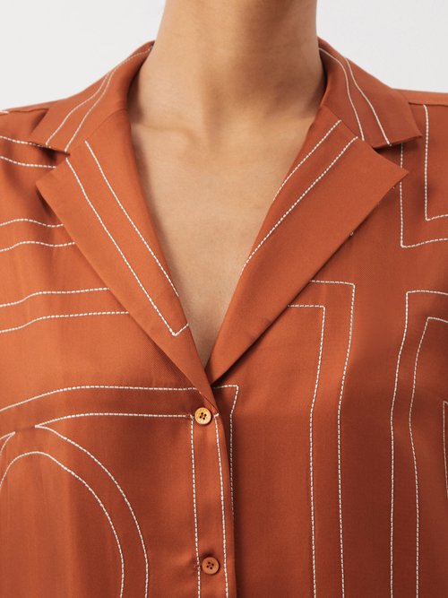 Monogram Silk Twill Shirt in Brown - Toteme