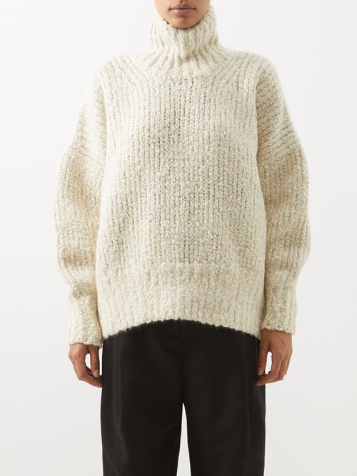 Toteme - High-neck Alpaca-wool Blend Bouclé Sweater Ivory