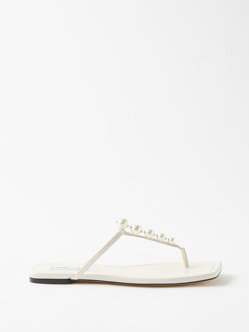 Jimmy Choo - Alaina Faux Pearl-embellished Leather Sandals White