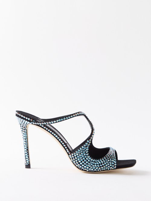 jimmy choo - anise 95 crystal-embellished leather sandals womens blue